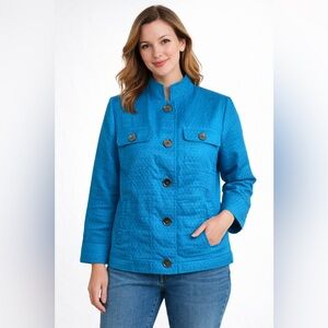 TanJay Women’s Blue Turquoise Boxy Baseball Style Jacket Petite Size 6